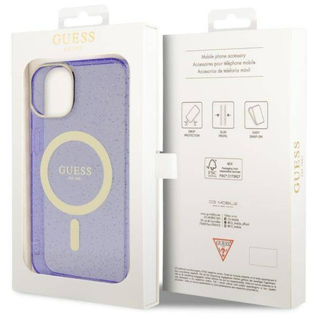 Guess GUHMP14SHCMCGU iPhone 14 6.1" purpurowy/purple hardcase Glitter Gold MagSafe