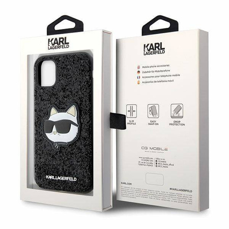 Karl Lagerfeld KLHCN61G2CPK iPhone 11 / Xr 6,1" schwarz/schwarzes Hartschalenetui mit glitzerndem Choupette-Patch
