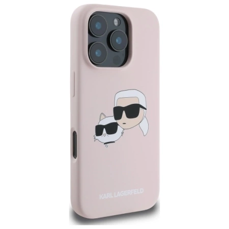 Etui Karl Lagerfeld Silicone nauble Heads Print MagSafe na iPhone 16 Pro - różowe