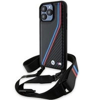 BMW M Edition Carbon Tricolor Lines & Strap case for iPhone 15 Pro - black