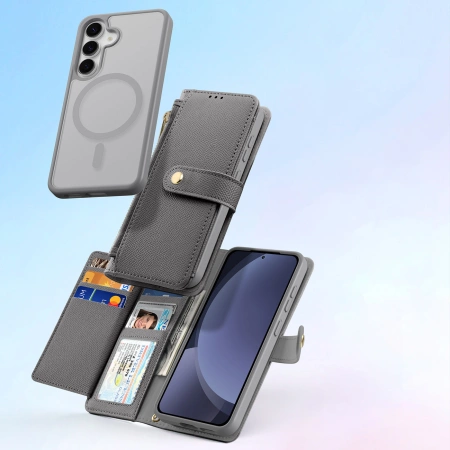 Dux Ducis Lawa Leather Case for Samsung Galaxy S25 with Detachable Magnetic Wallet - Gray