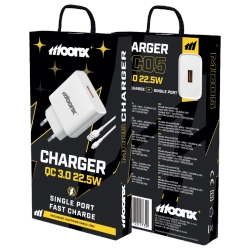 MOONX Netz-Ladegerät MC05 22,5W 1xUSB QC3.0 + Kabel Lightning weiss
