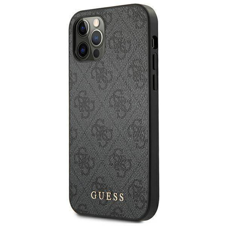 Oryginalne Etui IPHONE 12 / 12 PRO Guess Hard Case 4G Metal Gold Logo (GUHCP12MG4GFGR) szare