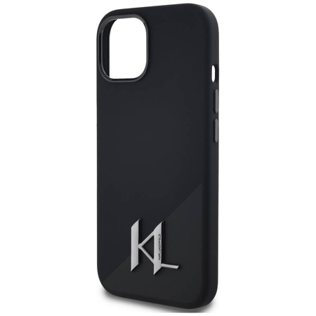 Original Case IPHONE 15 Karl Lagerfeld Hardcase Silicone Shadow Metal Initial MagSafe black