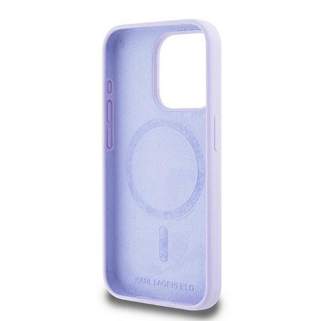 Original Handyhülle IPHONE 15 PRO Karl Lagerfeld Hardcase Silicone KC Heads Ring MagSafe (KLHMP15LSCMKCRHU) violett