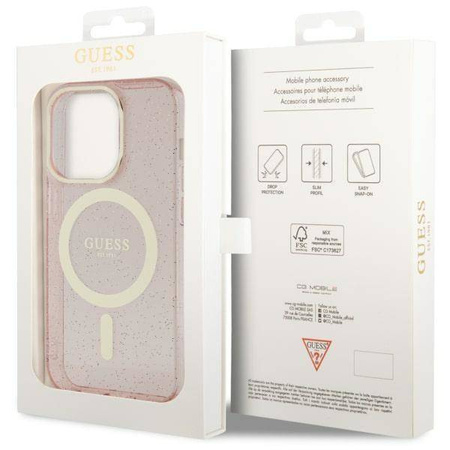 Guess GUHMP14LHCMCGP iPhone 14 Pro 6.1" pink/pink hardcase Glitter Gold MagSafe