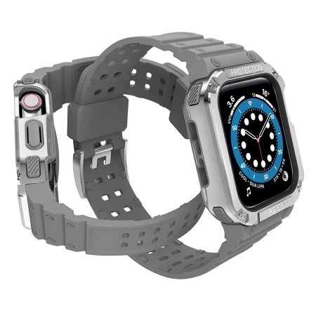 Protect Strap Band für Apple Watch 38/40/41mm Panzergehäuse Armband - Grau, Silber