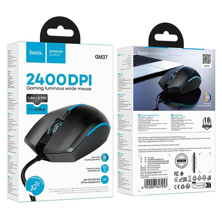 Myszka przewodowa gamingowa Hoco USB A 2400 dpi GM37 czarna