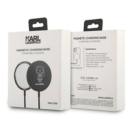 Karl Lagerfeld bezprzewodowa ładowarka indukcyjna (kompatybilna z MagSafe) 15W + kabel USB Typ C czarny (KF000566-0)