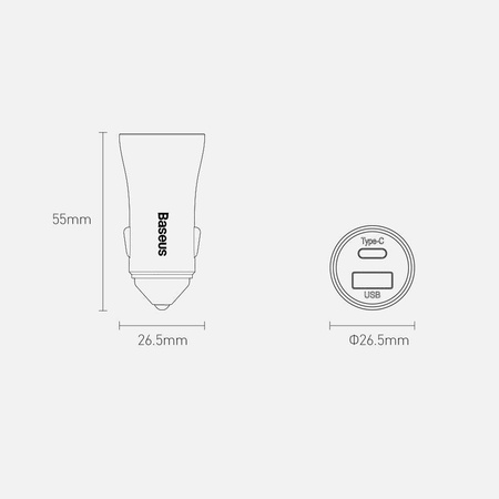Baseus Golden Contactor Pro szybka ładowarka samochodowa USB Typ C / USB 40 W Power Delivery 3.0 Quick Charge 4+ SCP FCP AFC + kabel USB - USB Typ C szary (TZCCJD-0G)