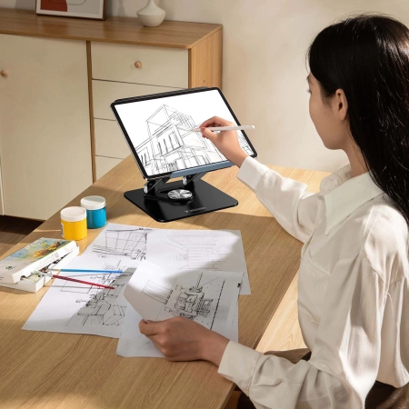 Wozinsky WRS-CPY84SB 360-Laptopständer aus Aluminium + Gratis! Smartphone-Ständer – schwarz