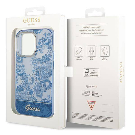 Guess Porcelain Collection - Etui iPhone 14 Pro (niebieski)