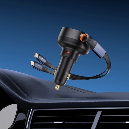 Baseus Enjoyment USB-C-Autoladegerät mit USB-C/ Lightning -60-W-Kabel – Schwarz