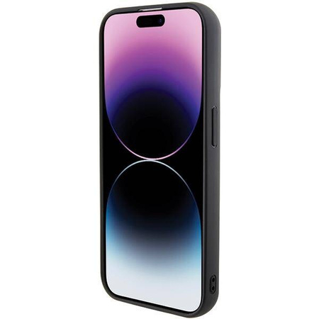 Karl Lagerfeld Gripstand Saffiano Karl&amp;Choupette Pins Hülle für iPhone 15 Pro – Schwarz