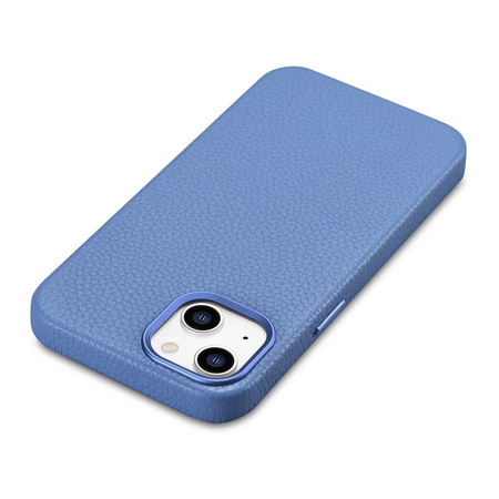 iCarer Litchi Premium Leather Case skórzane etui iPhone 14 magnetyczne z MagSafe jasnoniebieski (WMI14220709-LB)