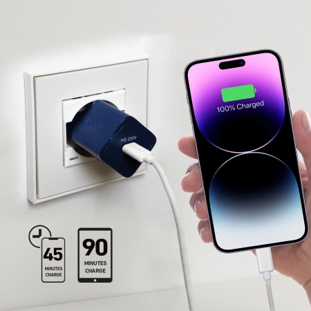 SBS TETRGAN1C20B 20W GaN Wall Charger with Power Delivery - Blue