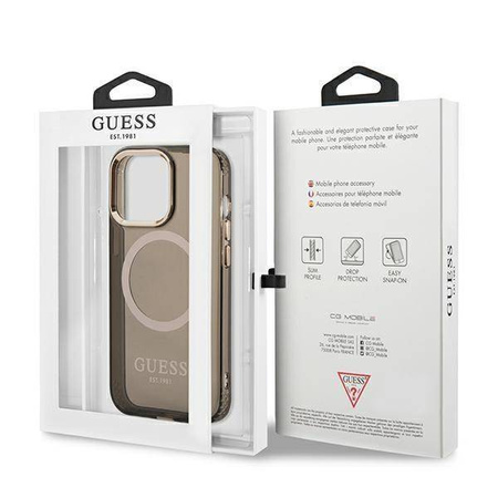 Original Case IPHONE 13 PRO Guess Hard Case Gold Outline Translucent MagSafe (GUHMP13LHTCMK) black