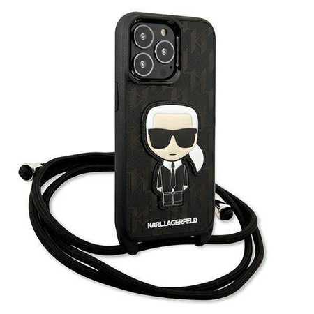 Oryginalne Etui IPHONE 13 PRO Karl Lagerfeld Hardcase Leather Monogram Patch And Cord Iconik (KLHCP13LCMNIPK) czarne