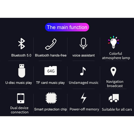 Transmiter FM MP3 z bluetooth 5.0 + czytnik kart pamieci + 2xUSB QC3.0 BC52L