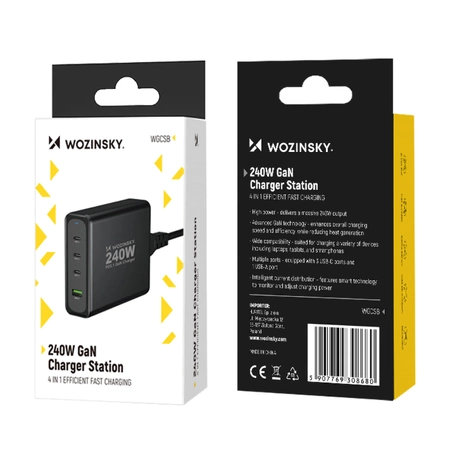 Wozinsky WGCSB 240W GaN wall charger USB-A / 3 x USB-C - black
