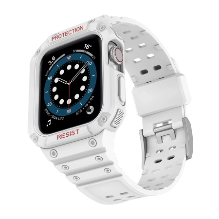 Pasek z etui ochronnym Protect Strap Band do Apple Watch 38 / 40 / 41 mm opaska obudowa pancerna - biały