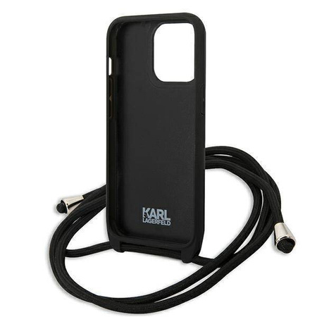 Original Case IPHONE 13 PRO Karl Lagerfeld Hardcase Leather Monogram Patch And Cord Iconik (KLHCP13LCMNIPK) black