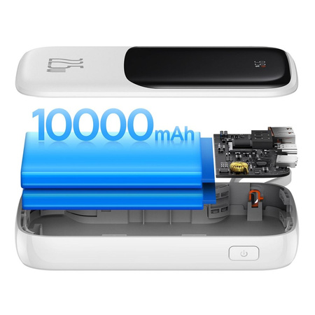 Baseus Qpow power bank 10000mAh wbudowany kabel USB Typu C 22.5W Quick Charge SCP AFC FCP biały (PPQD020102)