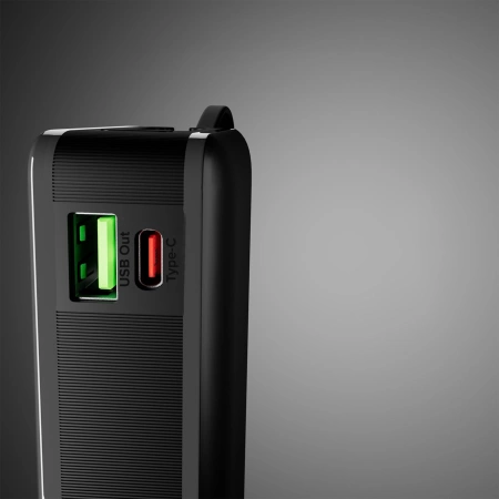 Powerbank SBS 20000 mAh 20 W z wbudowanym kablem USB-C i wyświetlaczem cyfrowym - czarny