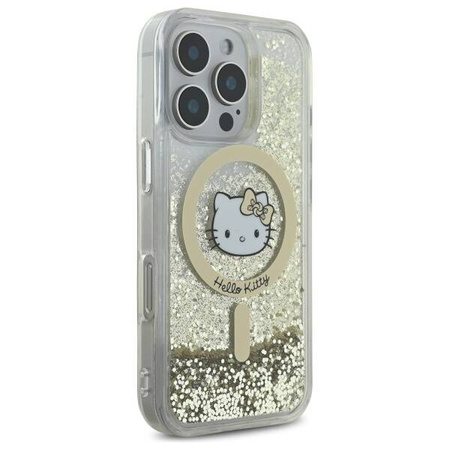 Original Case IPHONE 16 PRO Hello Kitty Hardcase Liquid Glitter Fever MagSafe (HKHMP16LLGDIH) gold & white
