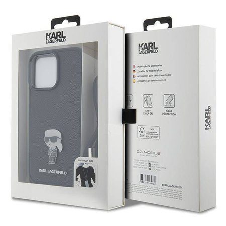 Karl Lagerfeld Crossbody Saffiano Monogram Metal Pin Karl &amp; Choupette Case for iPhone 15 Pro Max - Black