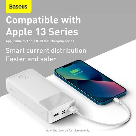 Baseus Bipow powerbank z wyświetlaczem 30000mAh 15W biały (Overseas Edition) + kabel USB-A - Micro USB 0.25m biały (PPBD050202)