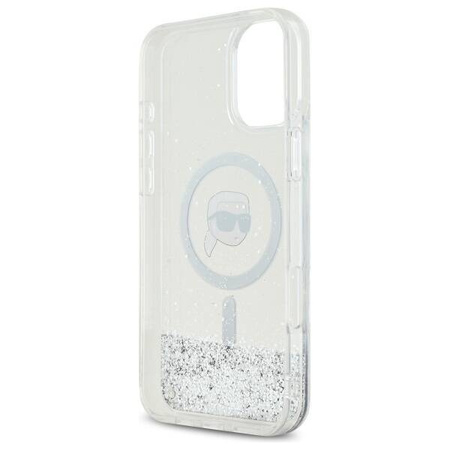 Original Case IPHONE 16 Karl Lagerfeld Hardcase Liquid Glitter Karl Head MagSafe (KLHMP16SLGKISGH) transparent