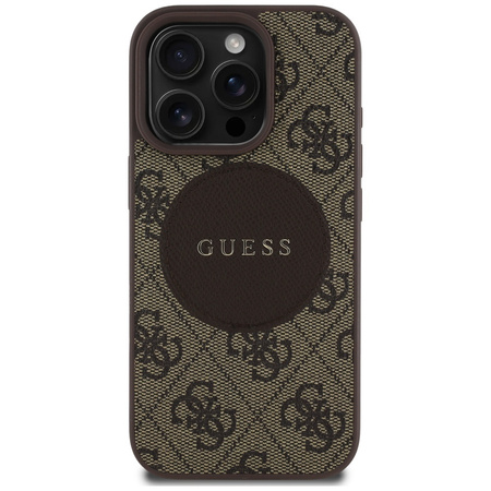 Original Handyhülle IPHONE 16 PRO Guess 4G Circle Classic Logo MagSafe braun