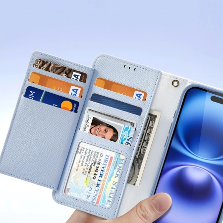 Dux Ducis Lawa iPhone 16 Leather Case with Detachable Magnetic Wallet - Blue