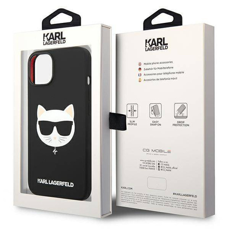 Original Handyhülle IPHONE 14 PLUS Karl Lagerfeld Hardcase Silicone Choupette Head Magsafe schwarz