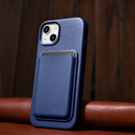 iCarer Case Leather genuine leather case cover for iPhone 14 Plus blue (MagSafe compatible)