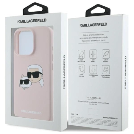Karl Lagerfeld Silikonhülle Heads Print MagSafe für iPhone 16 Pro - Rosa