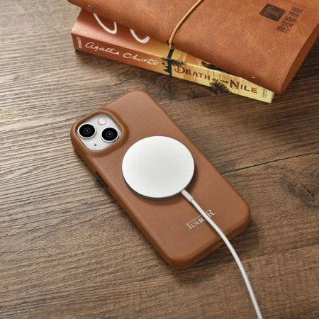 iCarer CE Premium Leather Folio Case skórzane etui iPhone 14 Plus z klapką magnetyczne MagSafe brązowy (WMI14220715-BN)