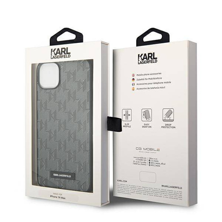 Original Handyhülle IPHONE 14 PLUS Karl Lagerfeld Hardcase Saffiano Mono Metal Logo (KLHCP14MSAKLHPG) grau