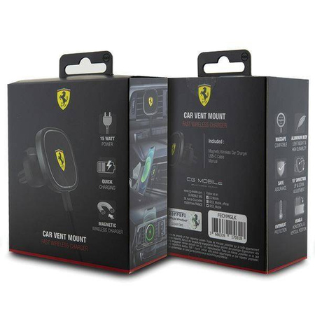 Ładowarka samochodowa Ferrari 2023 Collection MagSafe indukcyjna 15W do kratki nawiewu - czarna
