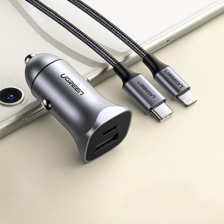 Ugreen Auto-Schnellladegerät USB-A / USB-C 30W PD PPS grau (CD130)