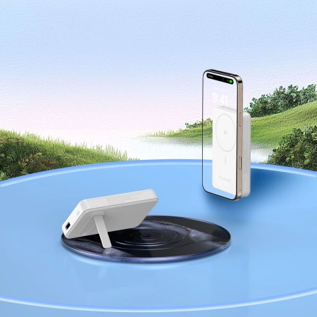 Powerbank Wozinsky WLWP-10KA0Y3WS 22,5W PD Qi2 10000 mAh, mit Ständer, 1x USB-A, 1x USB-C - weiß
