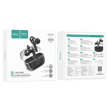 HOCO słuchawki bezprzewodowe / bluetooth stereo TWS EW22 Cantane True ENC (redukca szumów) czarne