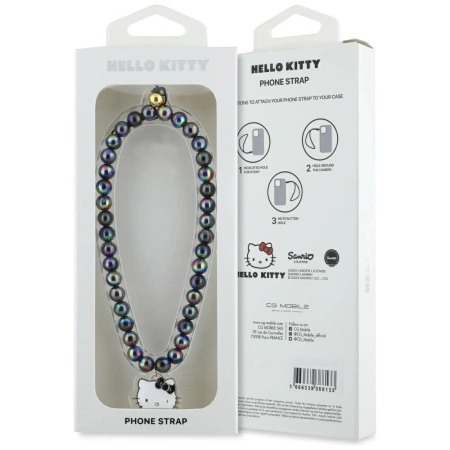 Zawieszka na telefon Hello Kitty Pearls Kitty Head - czarna