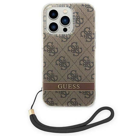 Original Case IPHONE 14 PRO MAX Guess Hardcase 4G Print Strap (GUOHCP14XH4STW) brown