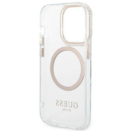 Guess GUHMP14XHTRMD iPhone 14 Pro Max 6,7" złoty/gold hard case Metal Outline Magsafe