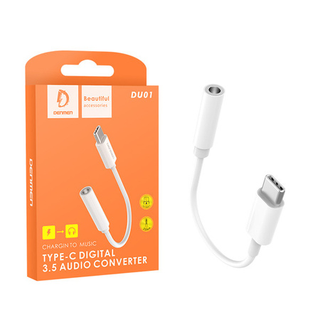 DENMEN ADAPTER HF TYP-C DO JACK 3.5 CALA BIAŁY AUDIO JACK DU01