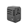 Uniq -Last. Netzwerk. Voyage World Adapter 33W + 2xUSB + PD 18W + QC 3.0 grau/anthrazit (LITHOS Collective)