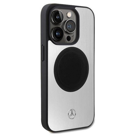 Original Case APPLE IPHONE 15 PRO Mercedes Hardcase Leather&Alu MagSafe (MEHMP15L23ACMS) silver