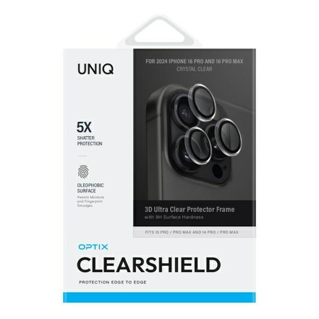 UNIQ Optix Clear Camera Lens Protector iPhone 16 Pro 6.3" / 16 Pro Max 6.9" crystal clear szkło na obiektyw aparatu z aplikatorem